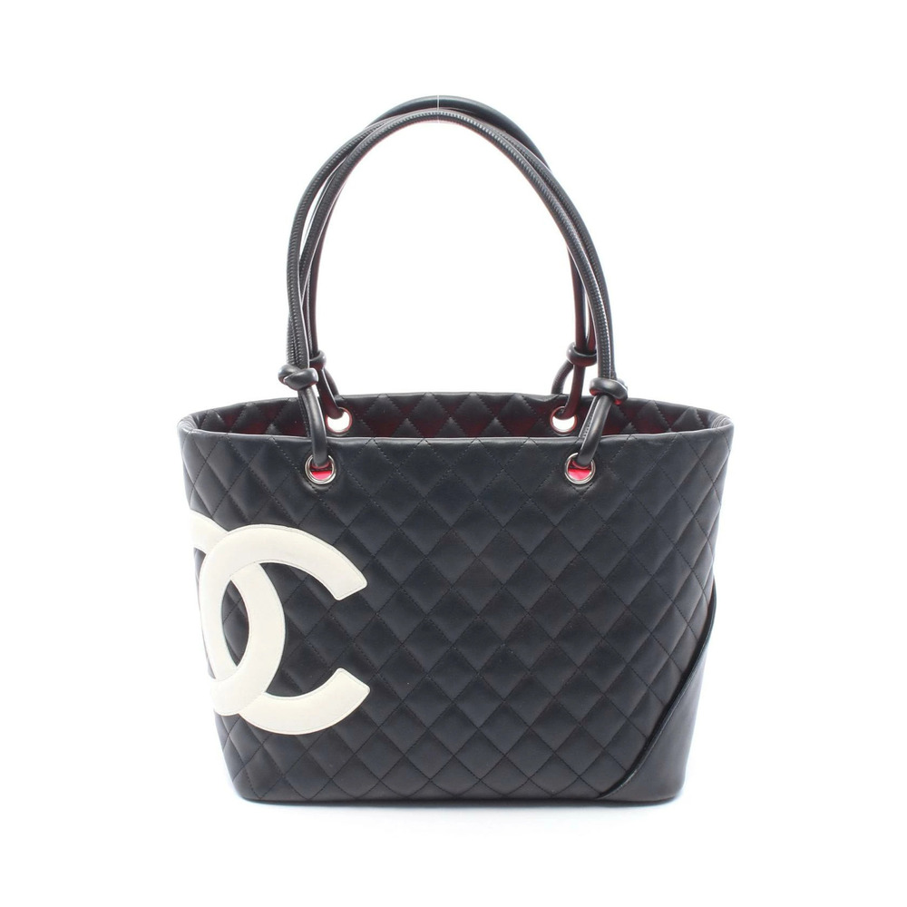 Chanel Cambon Tote Bag Leather Black White